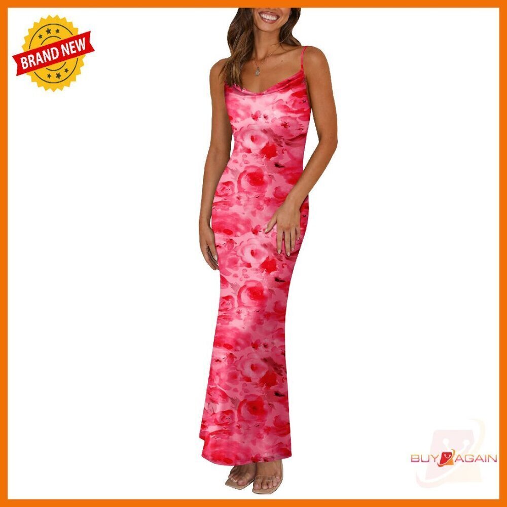 Floral Spaghetti Strap Maxi Dress Stretch Bodycon Backless Slip